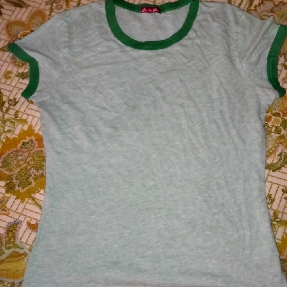Peachie Keen Green Ribbed 1970's style T Shirt Size Medium